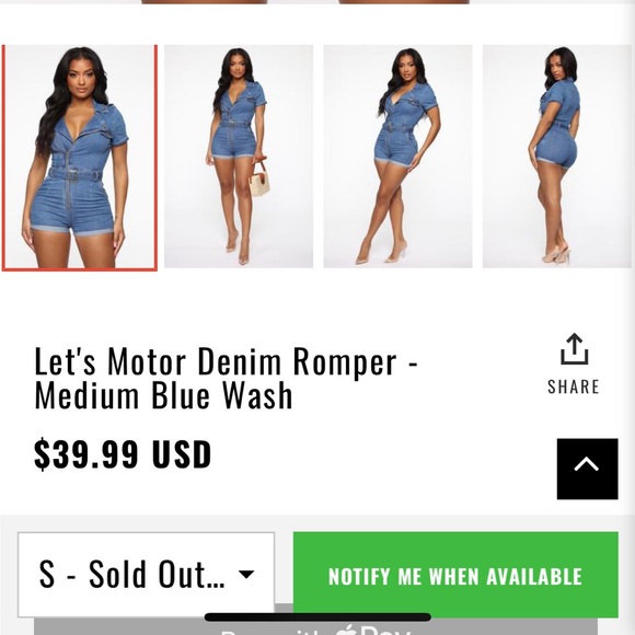 Let’s Motor Denim Romper - Medium Blue Wash - Picture 4 of 6